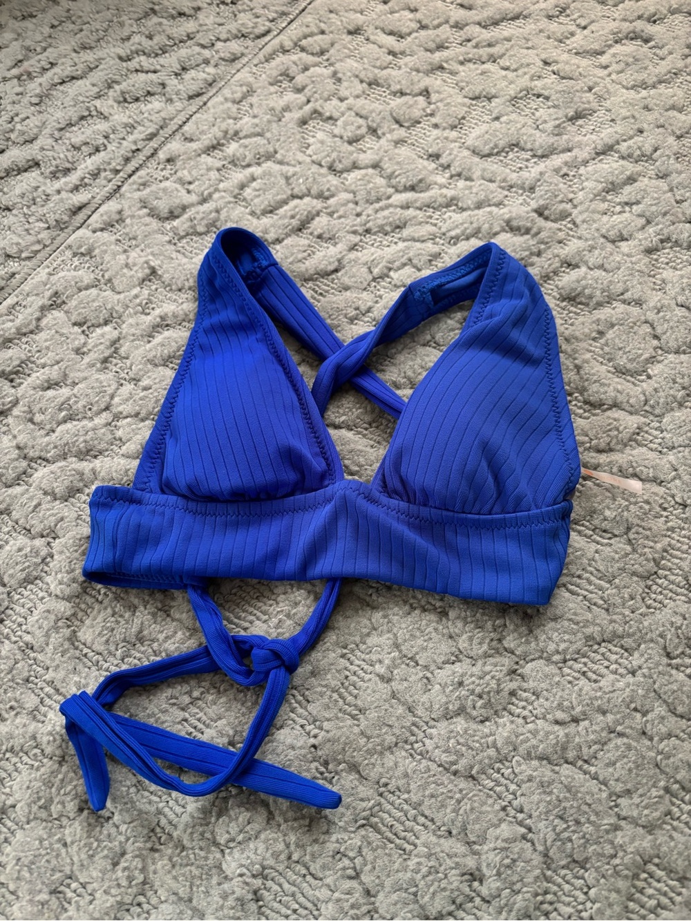 Ribbed Cross-Back Bikini Top in Vibrant Royal Blue